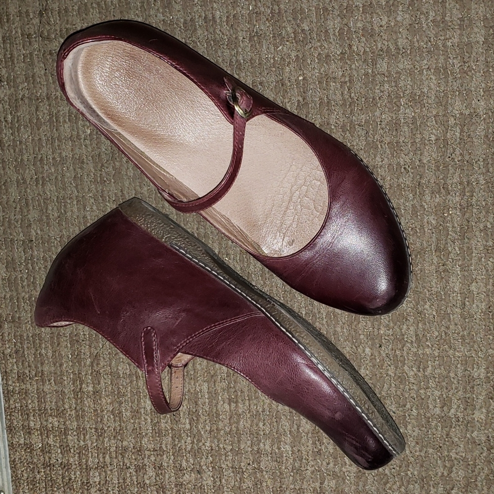 Dansko wine red leather wedge Mary Janes